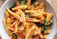Spicy Nduja Cream Pasta with Fresh Spinach