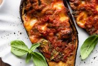 Italian Eggplant Boats with Mozzarella and Tomato