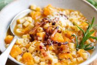 Velvety Butternut Squash Pasta Soup, Crispy Pancetta Finish