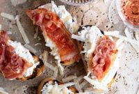 Golden Crostini with Creamy Burrata, Shaved Parmigiano, and Crispy Prosciutto