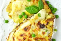 Fontina, Ham, and Pea Stuffed Savory Crepes