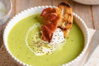Silky Spring Pea Soup Crowned with Crispy Prosciutto