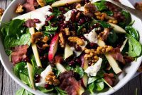 Sweet and Savory Winter Salad with Spinach, Apple, Gorgonzola, and Candied Walnuts
