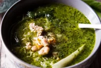 Zesty Green Pesto Soup with Garden Greens and Beans