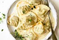 Mushroom Ravioli in Creamy Parmesan Sauce