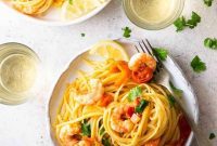 Garlic Shrimp Linguine with Burst Tomatoes and Parsley
