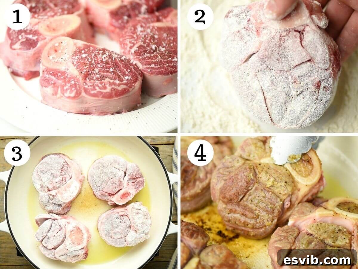 Step by step photos showing how to brown ossobuco veal shanks