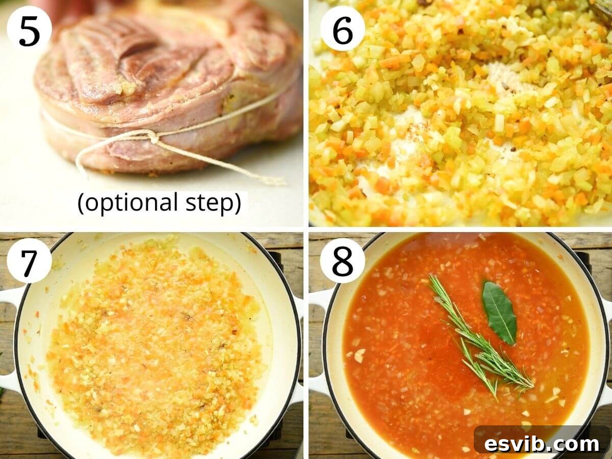 Step by step photos showing how to make sauce for ossobuco