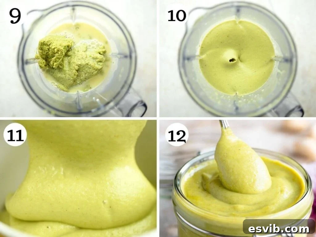Velvety Italian Pistachio Cream 6 Step by step photos demonstrating the final blending process to achieve the perfect consistency for pistachio cream.