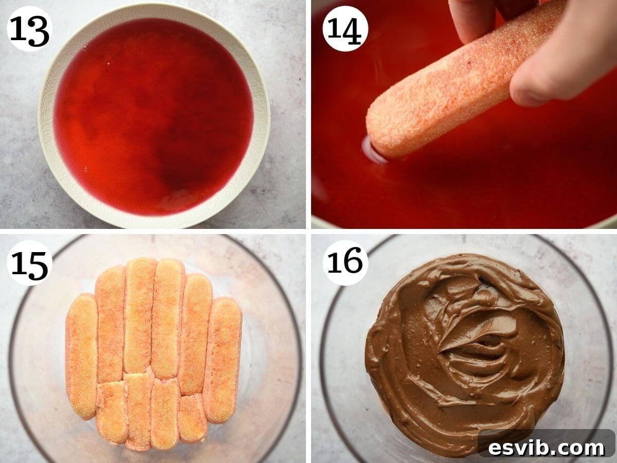 Zuppa Inglese Italy's Luscious Layered Delight 7 Step by step photos showing how to dip savoiardi biscuits in liqueur