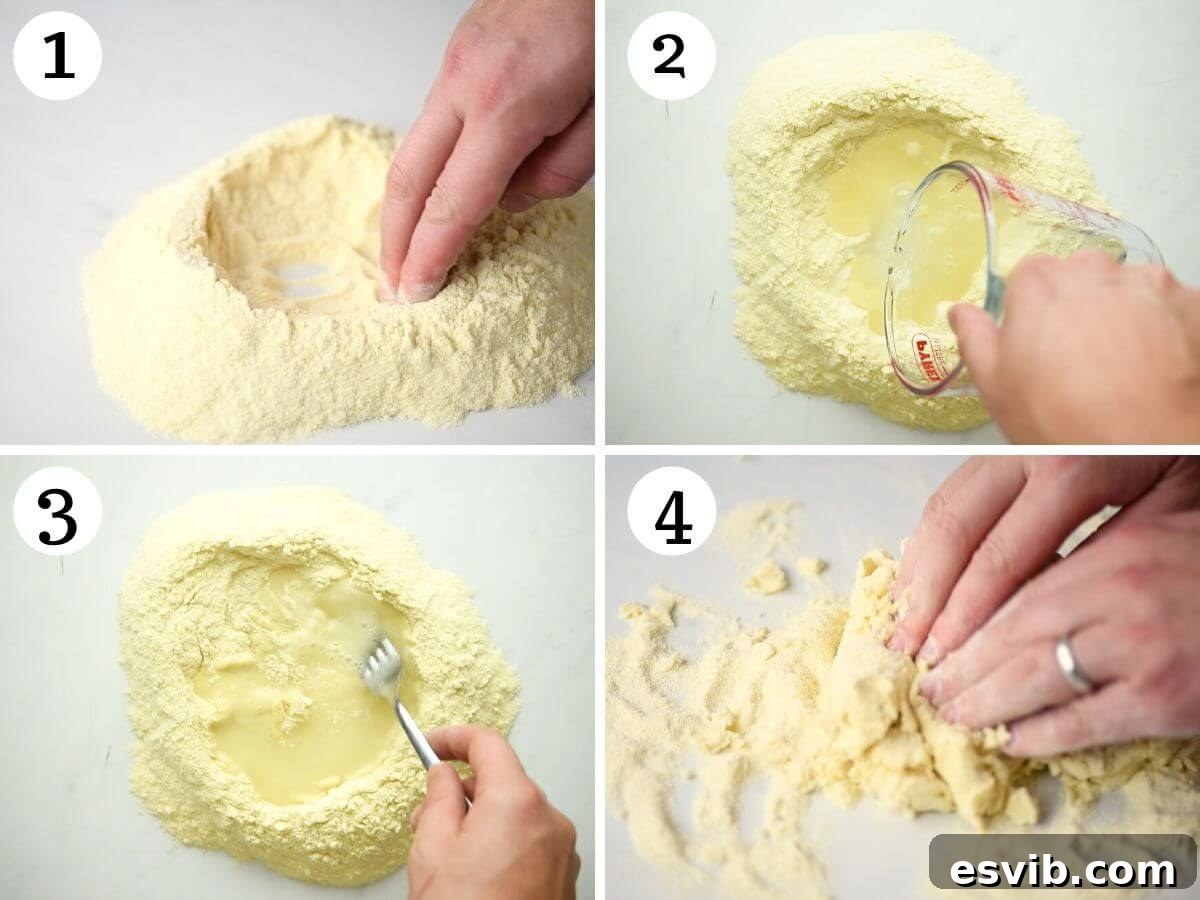 Step by step photos showing how to make semolina pasta
