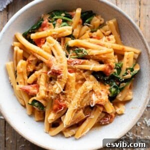 A close up of a creamy Nduja pasta in a bowl
