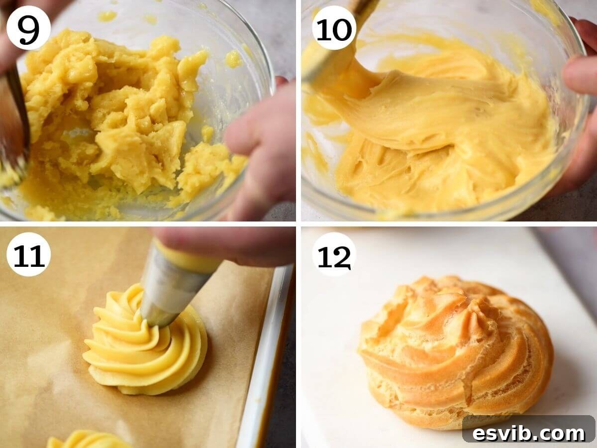 St Josephs Day Sweet Tradition 7 Step by step photos showing how to pipe zeppole onto a baking tray and what they look like after baking to golden perfection.