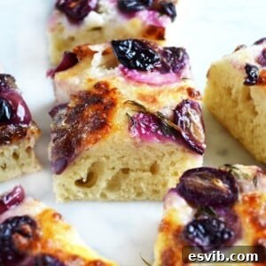 red grape and mozzarella focaccia, baked to golden perfection