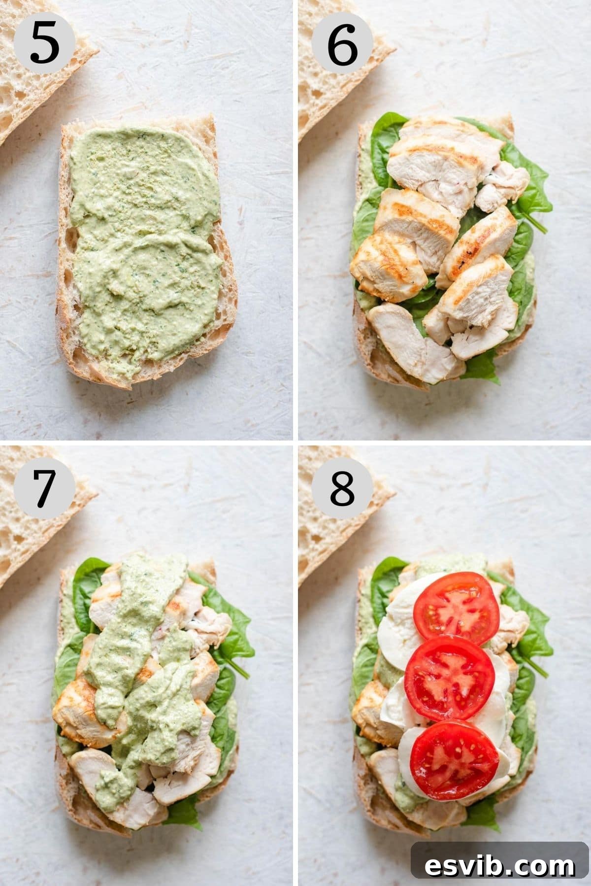 Step by step photos showing how to assemble a chicken ciabatta