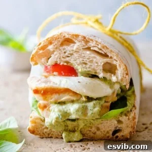 A close up of a chicken pesto ciabatta