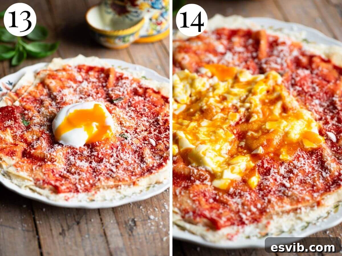 Two photos in a collage showing how to serve Pane Frattau.