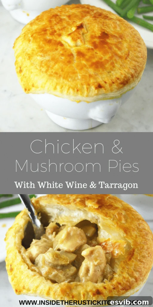 Save this delicious Chicken and Mushroom Pies recipe to Pinterest for your next comforting winter meal. A beautifully styled Pinterest image featuring golden Chicken and Mushroom Pies with fresh herbs, perfect for saving to your recipe boards.