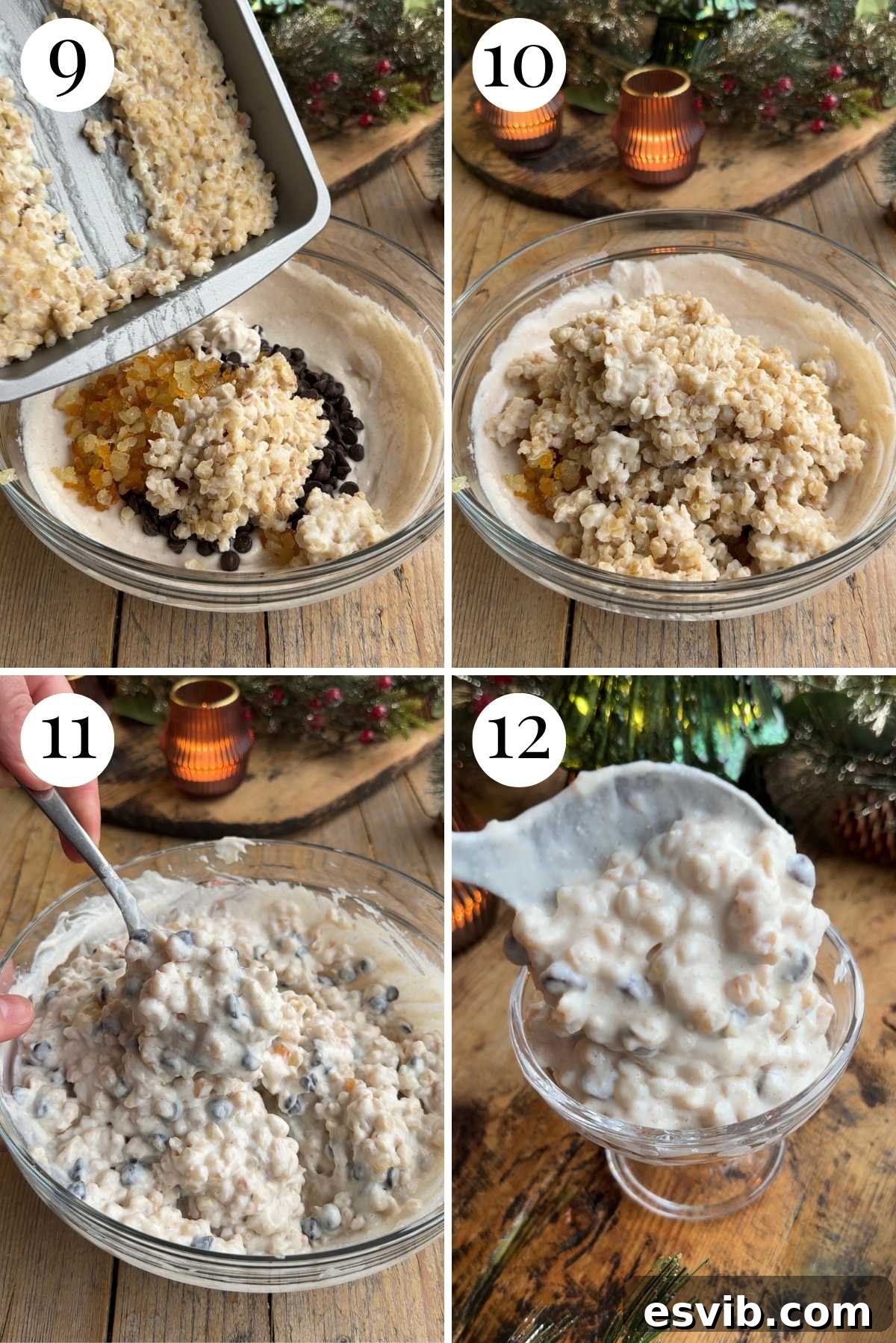 Cuccia The Sicilian Ricotta Delight 6 A four-photo collage detailing the assembly of Cuccia, showing all ingredients being mixed together to create the final delicious dessert.