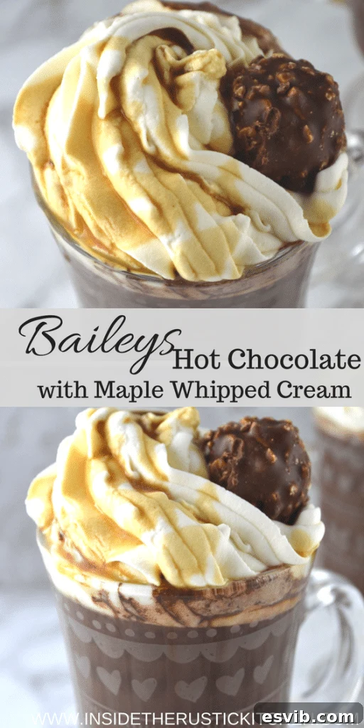 Baileys hot chocolate with maple whipped cream for Pinterest