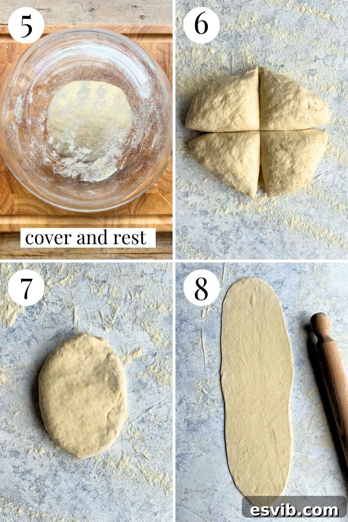 Quick Crispy Pizza Bites 5 Four photos in a collage showing how to roll out lingue di pizza.