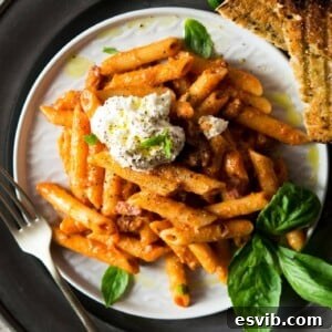 Penne Pasta with Ricotta, Pancetta and Tomato Sauce