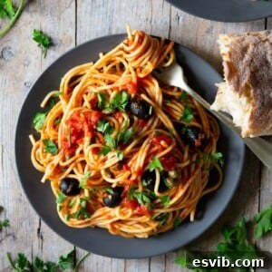 Puttanesca Perfection 2 Spaghetti alla Puttanesca dish on a plate for the recipe card.