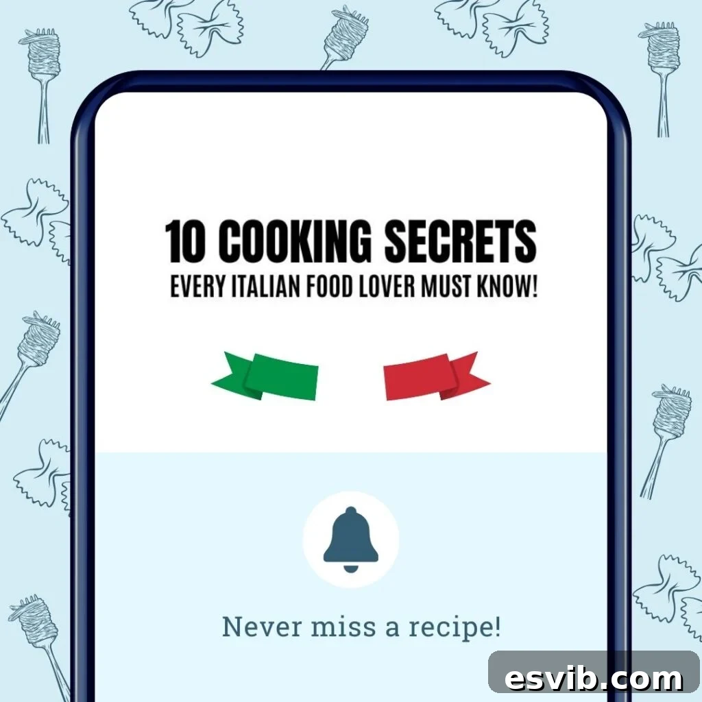 Smoky Fennel Pasta with Citrus Spice 8 A graphic of a mobile phone that reads '10 cooking secrets every Italian food lover must know.'