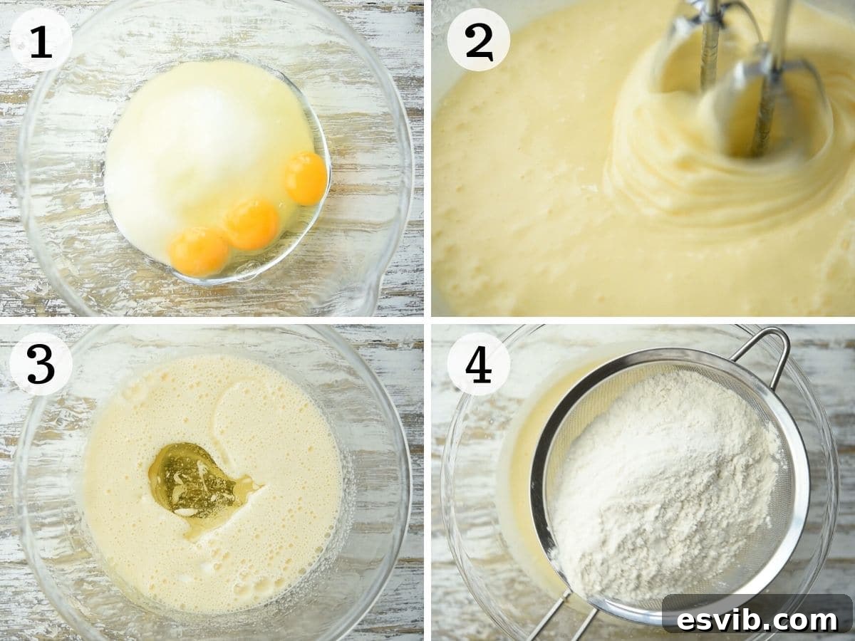 Step by step photos showing how to prepare Italian breakfast cake