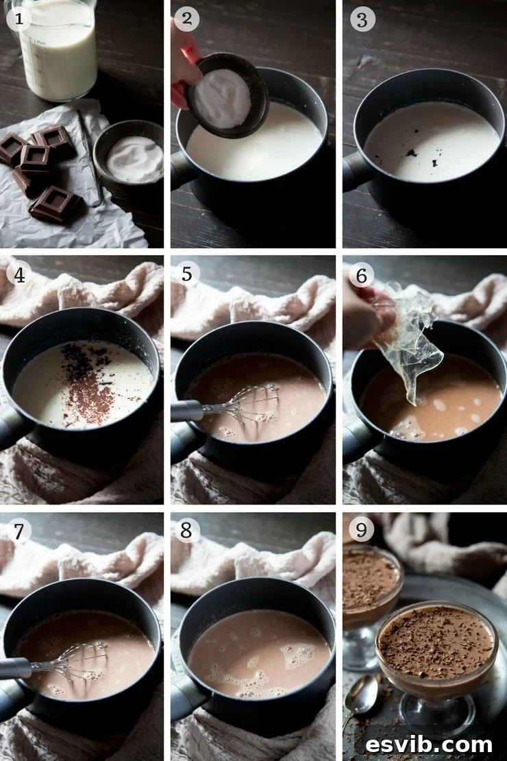Step by step photos on how to make chocolate panna cotta