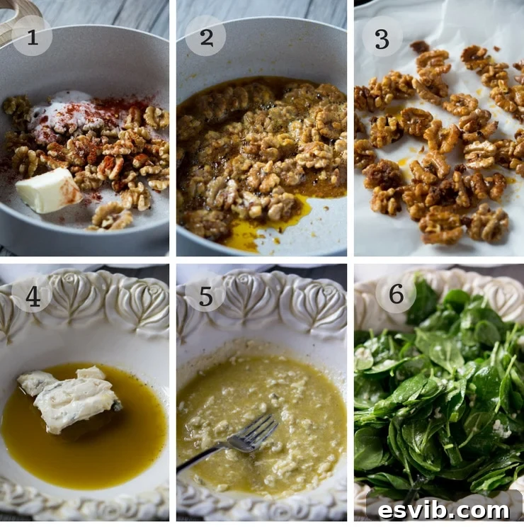 Step-by-step photos illustrating the preparation of the winter salad dressing, showing ingredients being combined.