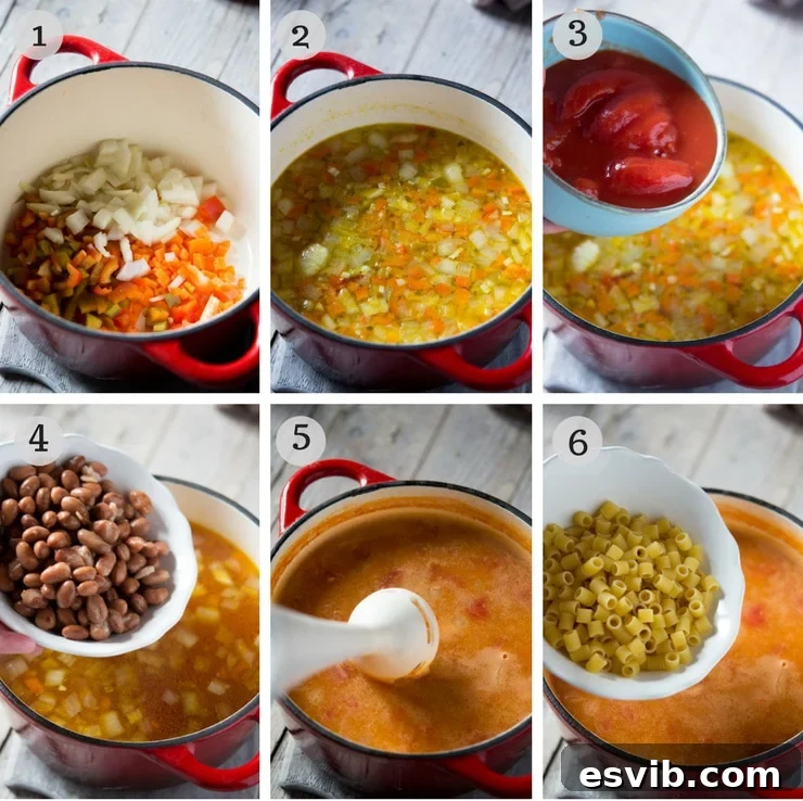 Step by step photos for making pasta fagioli soup