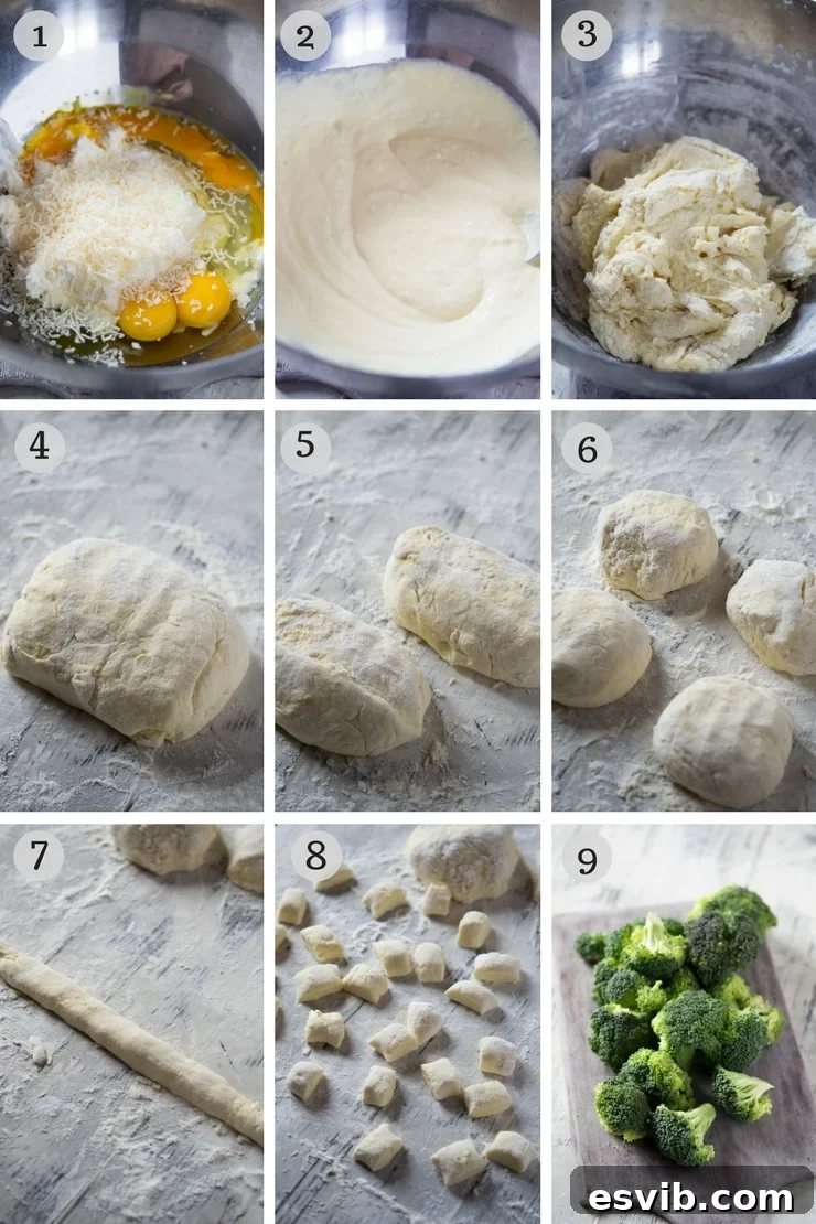 Gnocchi Dough Preparation Steps Step-by-step photos illustrating how to make ricotta gnocchi dough and shape it