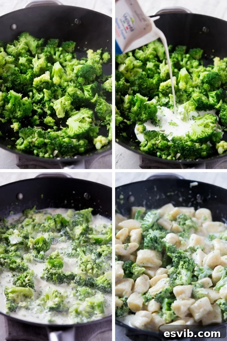 Broccoli Cream Sauce Preparation Steps Step-by-step photos demonstrating how to prepare the broccoli parmesan cream sauce