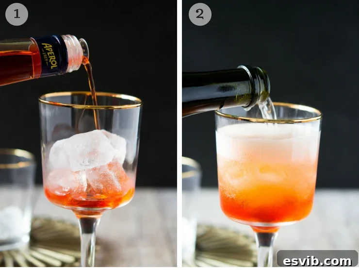 Process shots for making an Aperol spritz cocktail Process shots for making an Aperol spritz cocktail