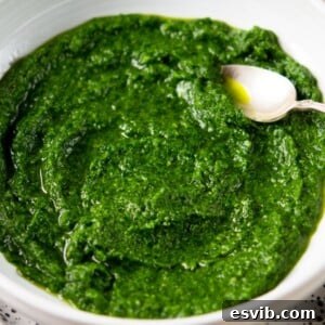 A close-up of parsley pesto