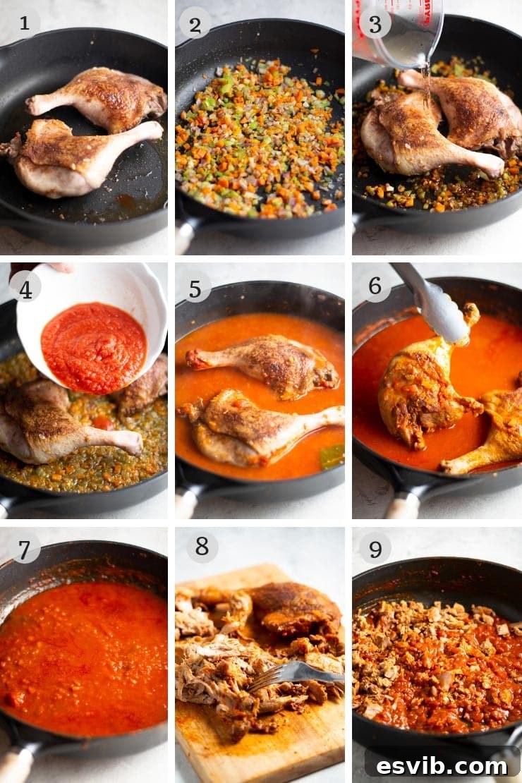 Venetian Duck Ragu Making Process Step-by-step photos illustrating the preparation of Venetian duck ragu.