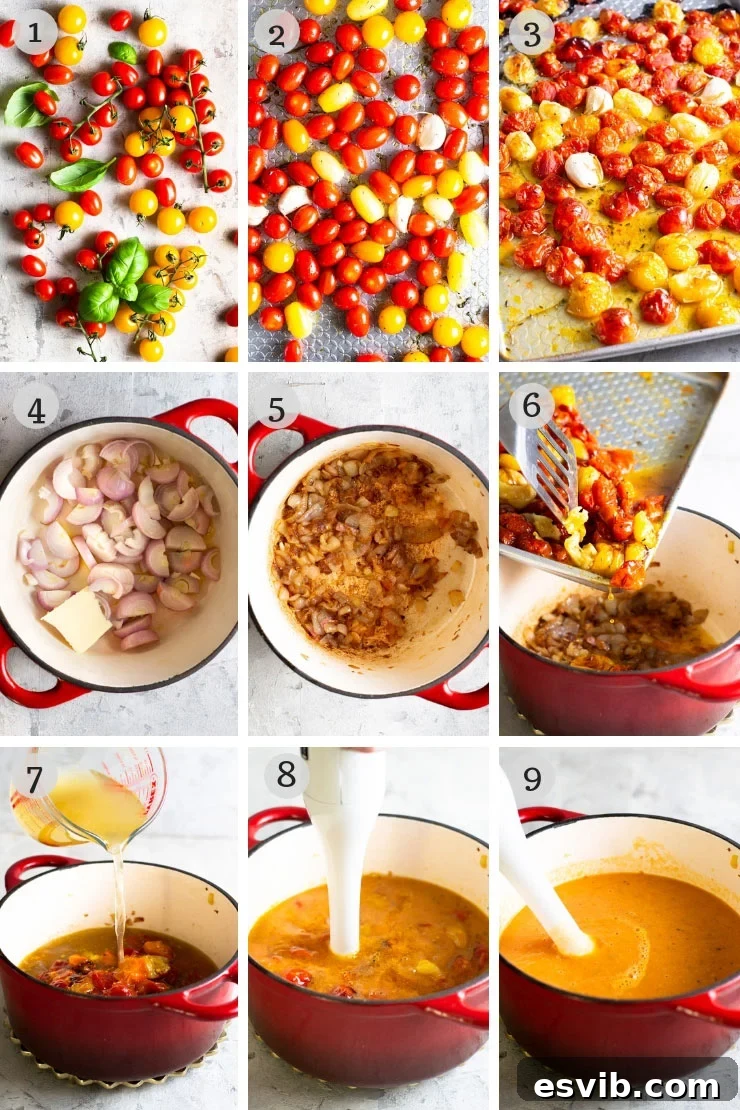 Step by step photos for how to make roasted tomato soup