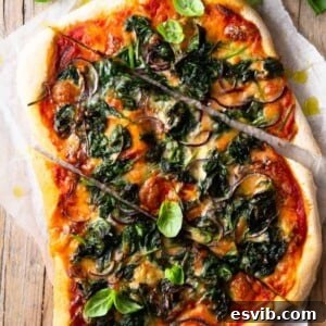 Finished Spinach and Gorgonzola Pizza, ready to serve