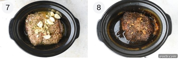 Comparison photos of pork shoulder before and after slow cooking to tender perfection.