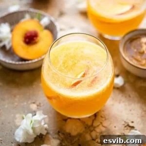 A Classic Peach Bellini cocktail in a square cropped format, perfect for displaying the recipe visually.