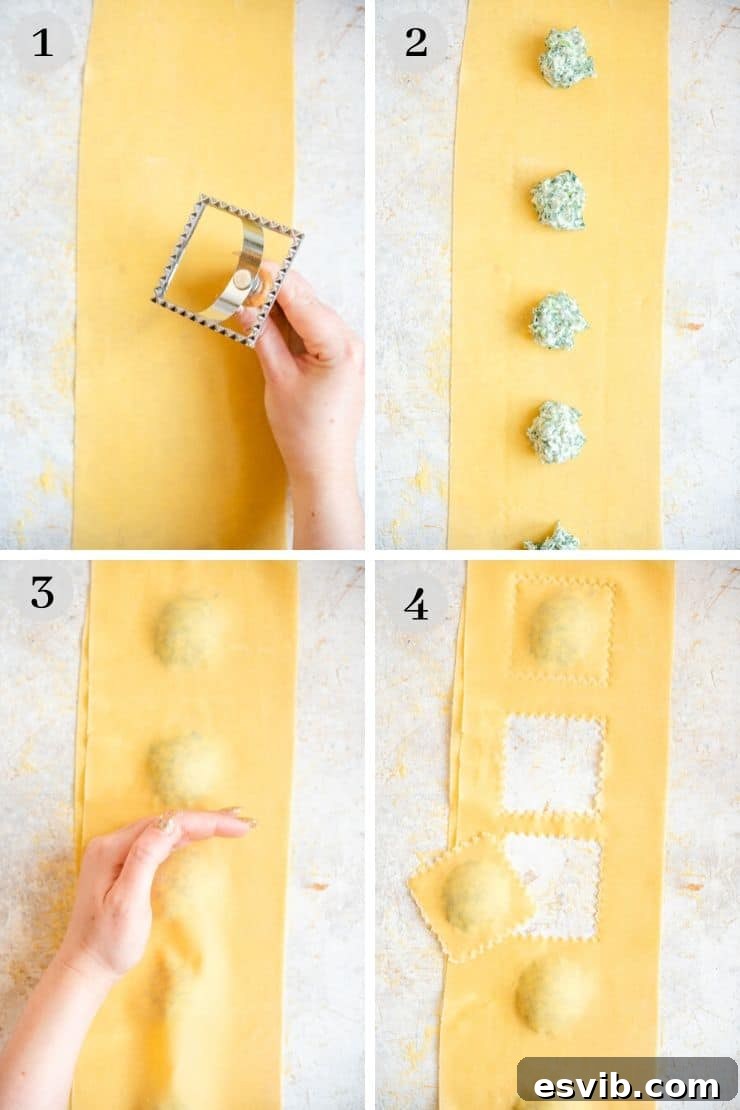 Step by step photos showing how to make ravioli with a ravioli stamp