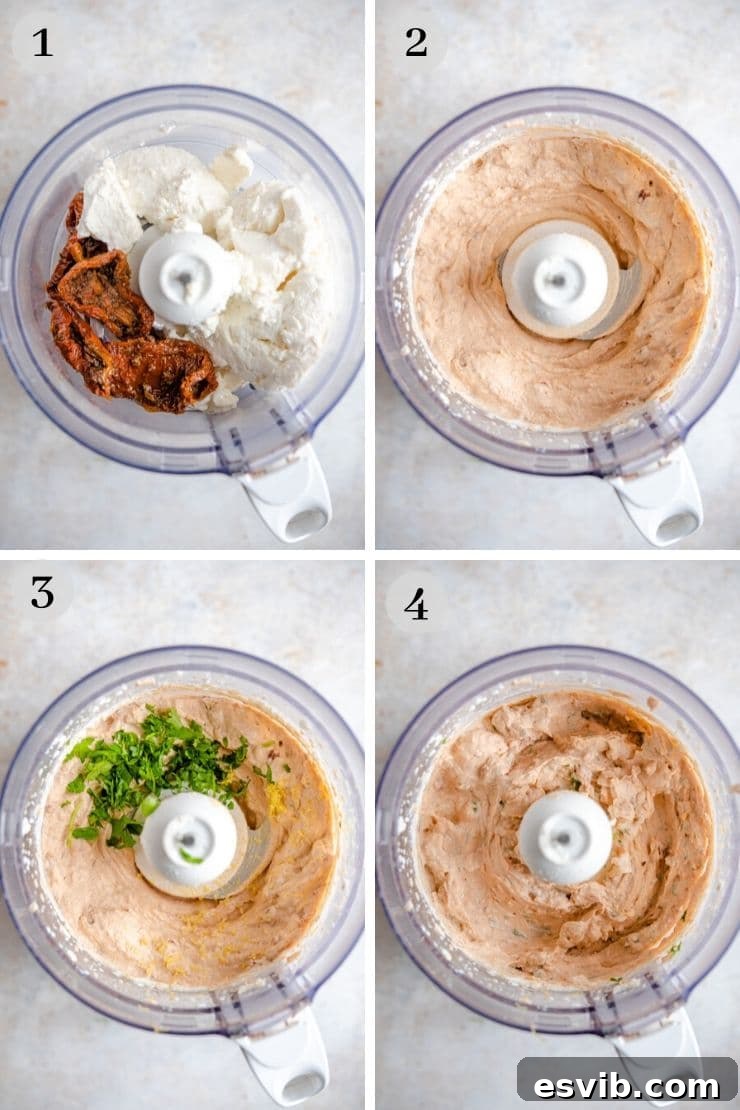 Decadent Lobster Ravioli with Velvety Vodka Sauce 5 Step-by-step photos for making ricotta ravioli filling, showing blending and mixing