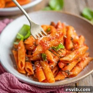 Penne Pomodoro in a square bowl
