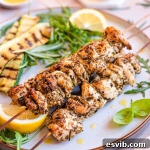 A delicious serving of Chicken Spiedini, showcasing tender chicken pieces on skewers, ready to be enjoyed.