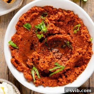 A bowl of fresh red pesto ready to be served.