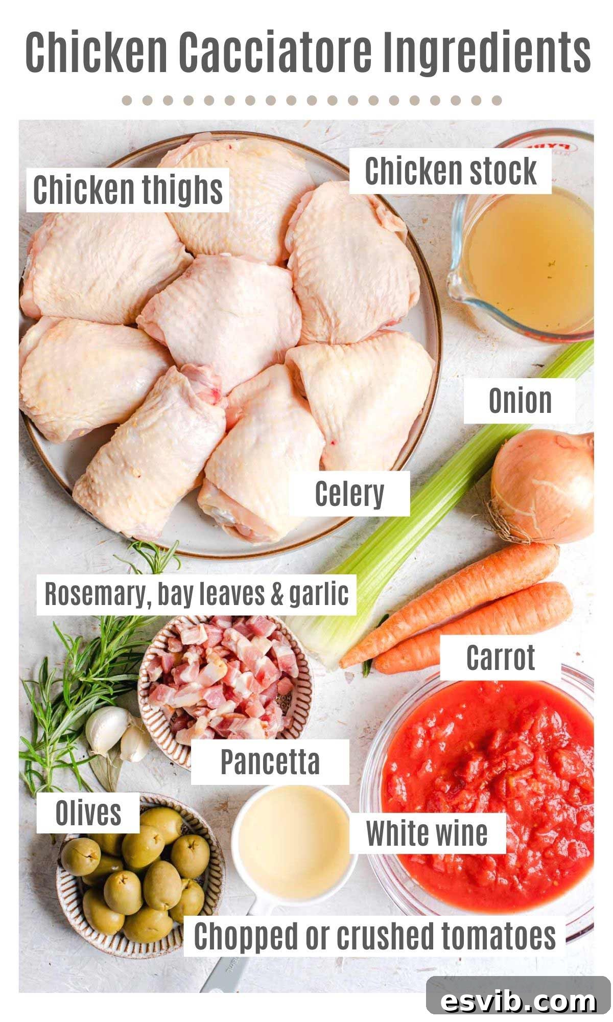 Rustic Hunter's Chicken 3 An overhead shot of all the ingredients you need to make chicken cacciatore