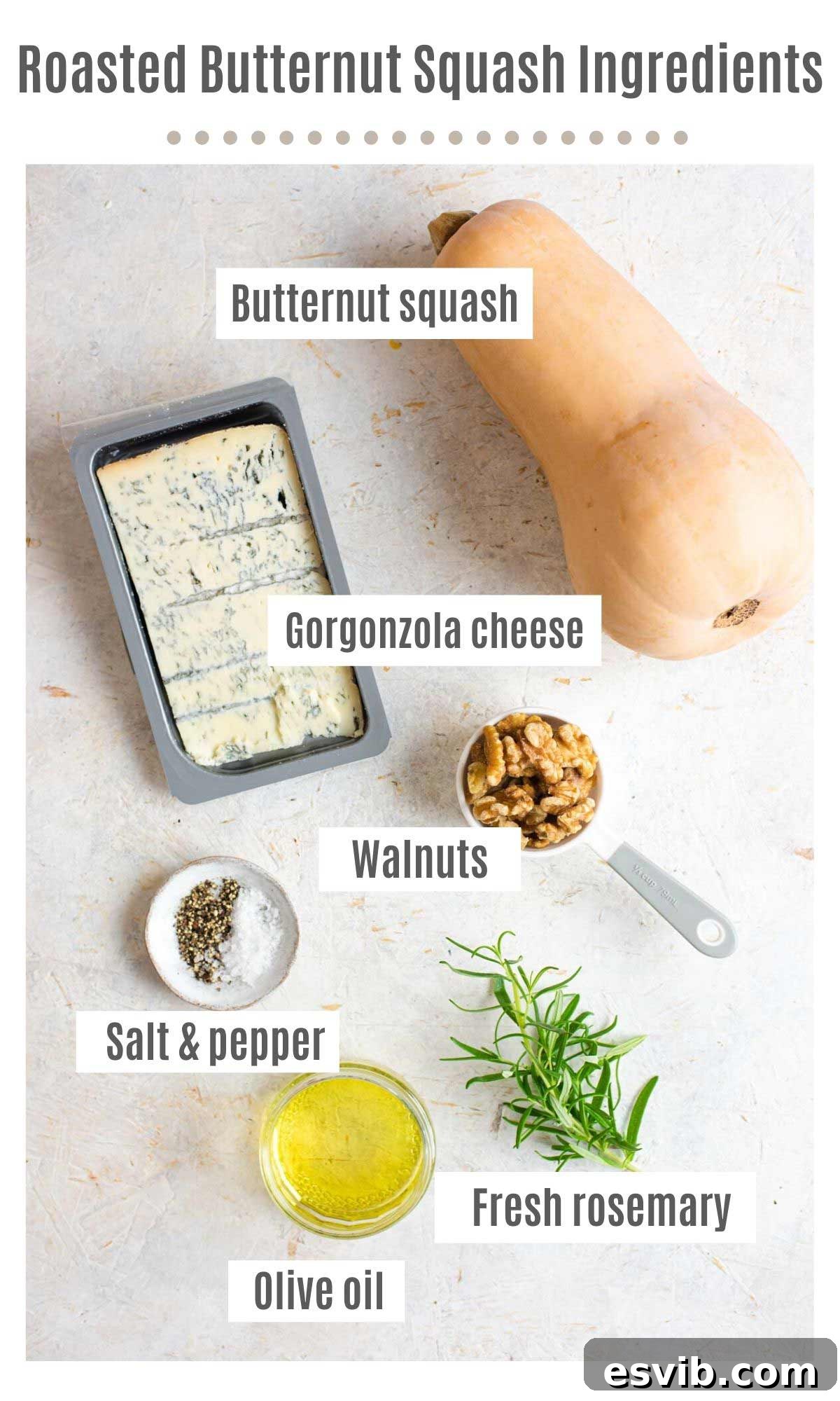 An overhead shot of all the ingredients you need to make roasted butternut squash