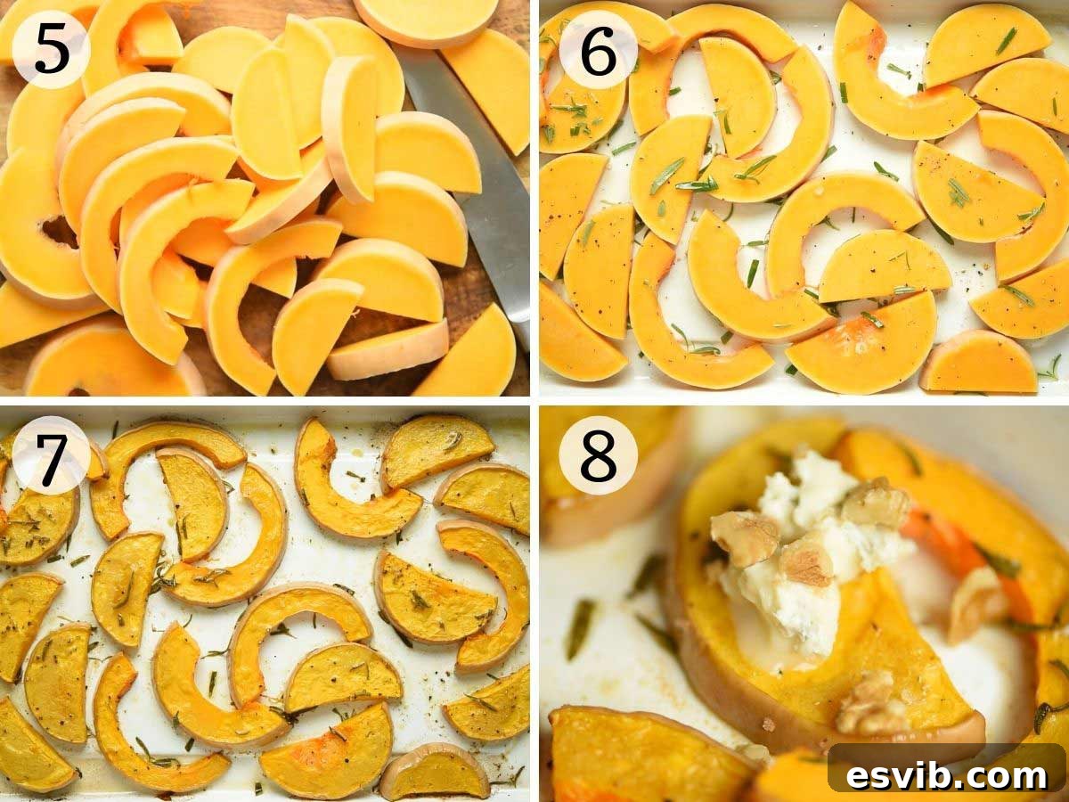 Step by step photos showing how to roast butternut squash