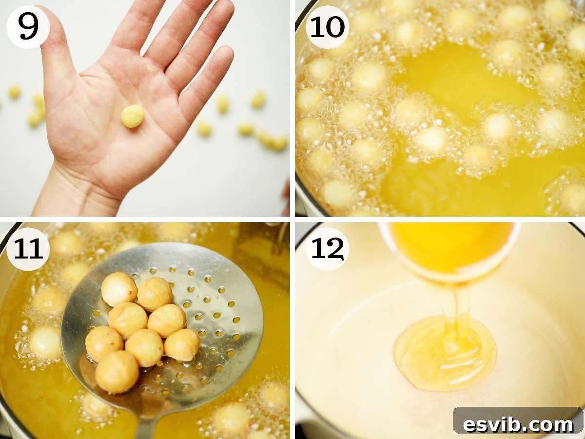 Struffoli Classic Italian Honey Fritters 6 Step by step photos showing how to fry struffoli